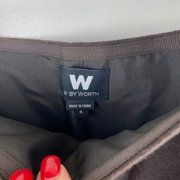 W BY WORTH BROWN WOOL PENCIL SKIRT WITH FAUX SNAKE LEATHER DETAILS US 4 - Picture 3 of 7